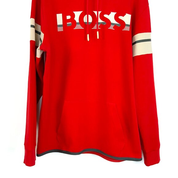 New Hugo Boss Red Hoodie With Gray Hood "BOSS" Logo Sz XL - Picture 3 of 16